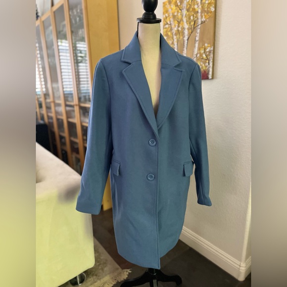 Haute Edition - cloudy sky blue elegant wool blend coat - Picture 3 of 11